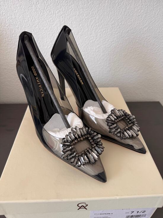 Good American Shoes - Good American | NIB Crystal "Cinder-F*cking-Rella "Pump Light Smoke Size 7.5